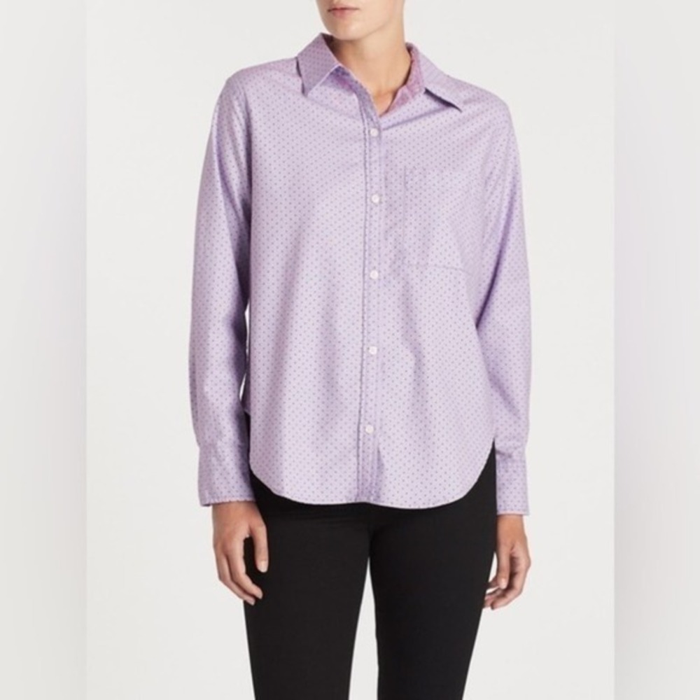 Current/Elliott Neal Orchid Polka Dot Long Sleeve Button Down Shirt Size 3 NWT‎